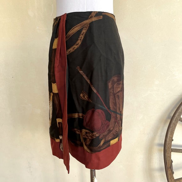 RALPH LAUREN Equestrian Horse Bit Hunter Black Red Lined Wool Wrap Skirt 8 USA - Picture 8 of 14